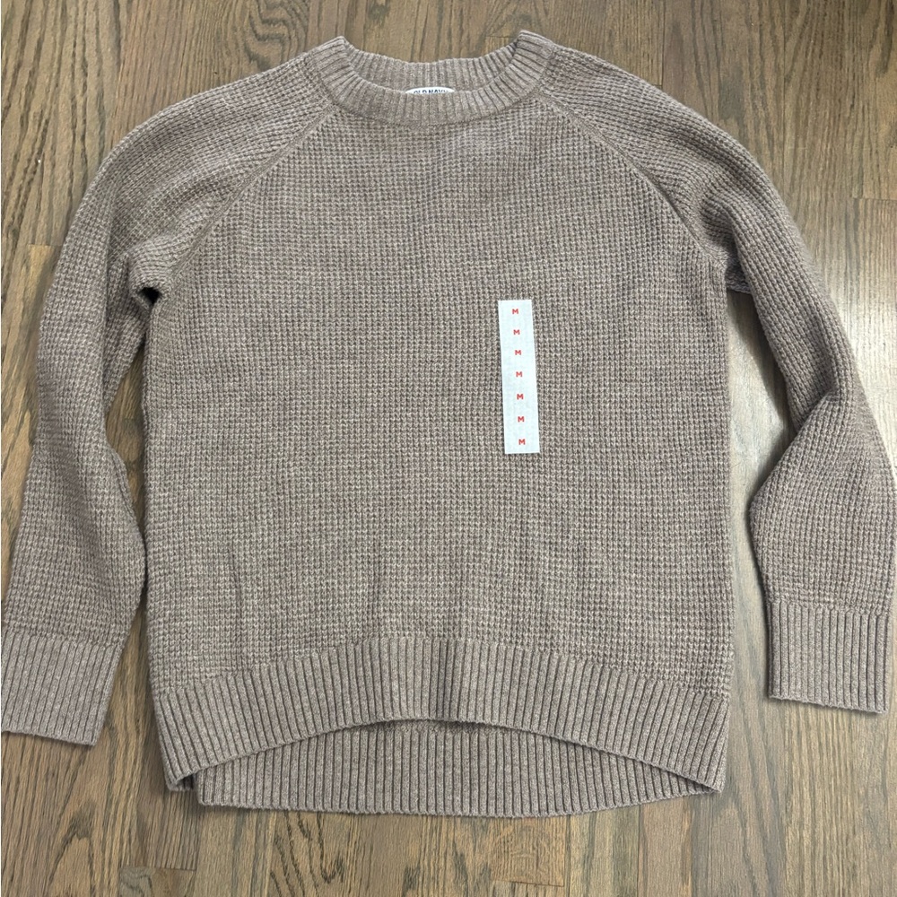 NWT Old Navy Women’s Taupe Waffle-Knit Crewneck Sweater